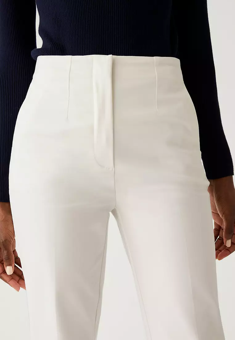 Cotton Blend Slim Fit Ankle Grazer Trousers