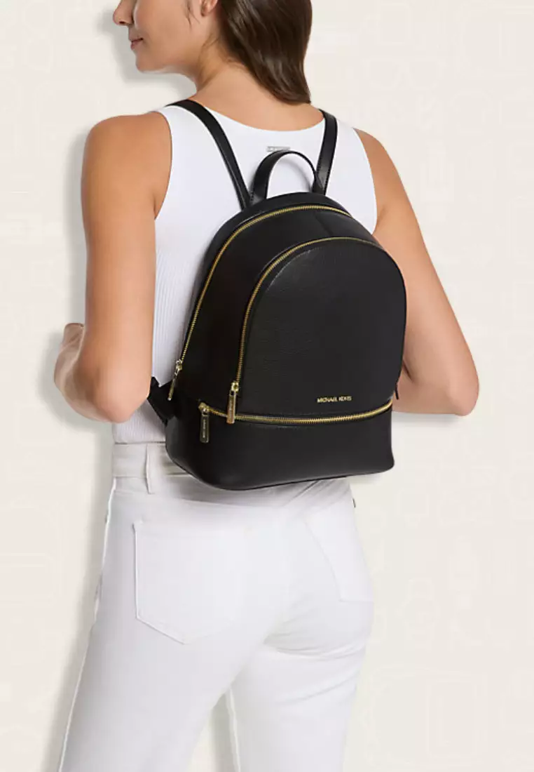 Michael Kors Rhea Medium Pebbled Leather Backpack Black