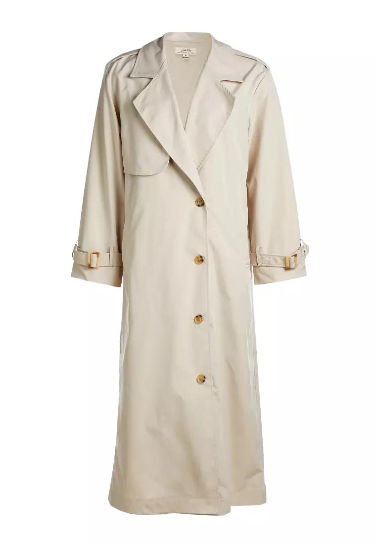 Jas Hujan Berlekuk Batu dengan Kancing Ganda