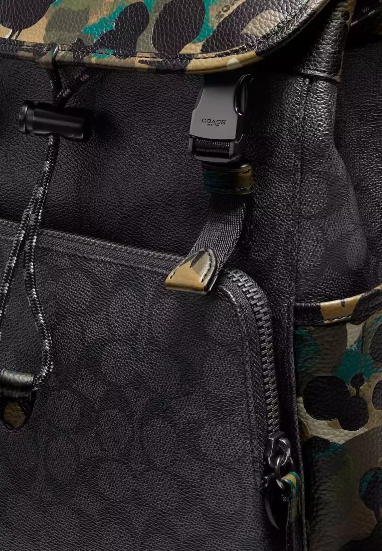 Coach League Flap Backpack In Signature Canvas With Camo Print Charcoal Multi