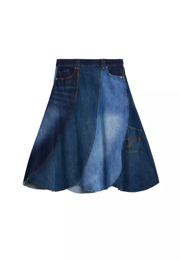 Denim patch skirt