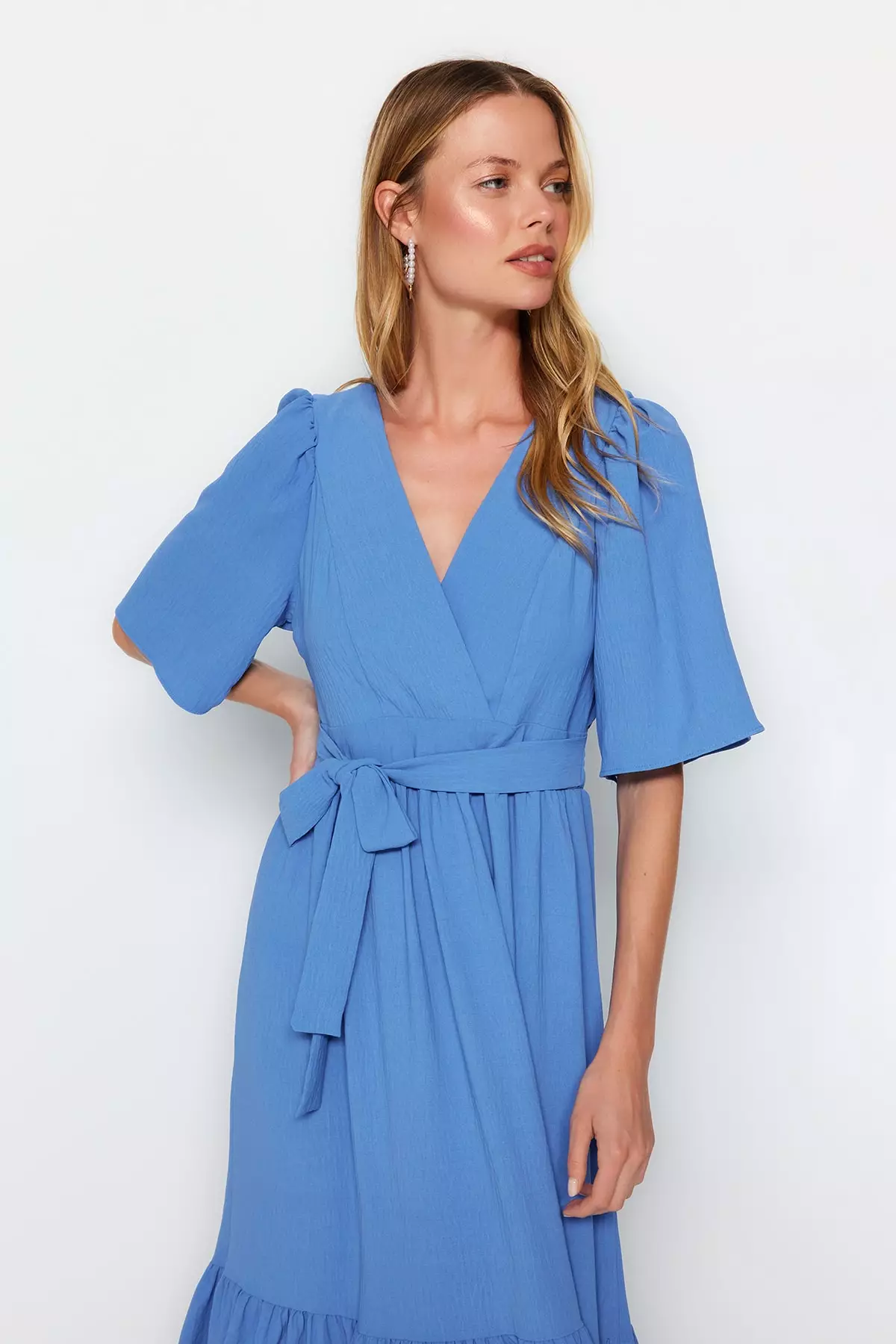Belted Tie Detail Midi Dress
