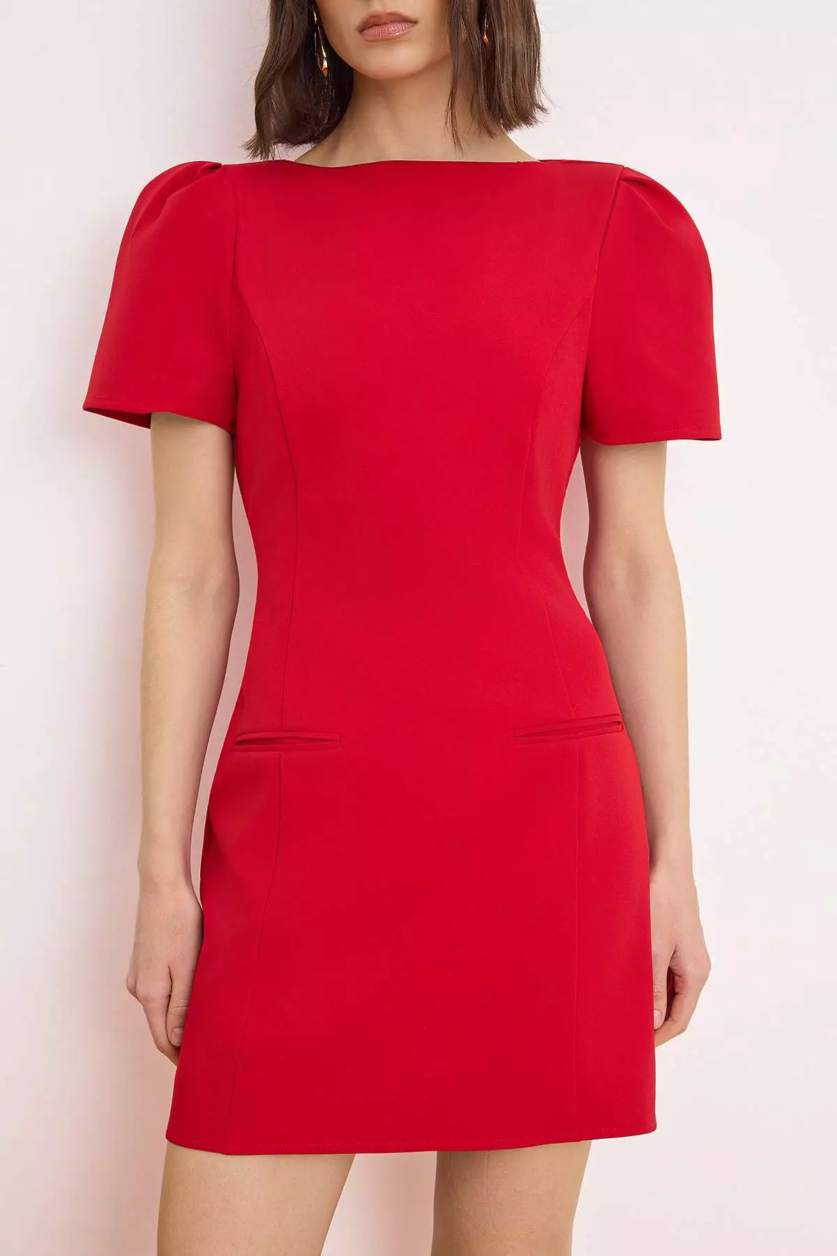 Red Fillet Pocket Detail Short / Mini Woven Dress Twoaw26El00373