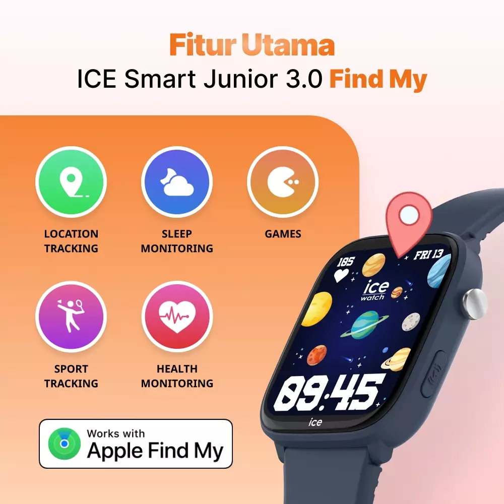 Smartwatch Anak ICE Smart Junior 3.0 Find My - Jam Tangan Pintar Anak Dengan Apple Find My Network, Anti Air IP 68, Tanpa SIM Card, Baterai Tahan Lama, Kontrol Orang Tua 024550