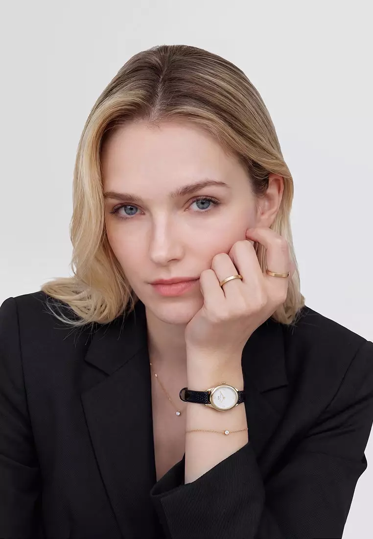 Ophelia Mini Black Lizard White Guilloché Gold - Women Watch Stainless Steel Leather Strap watch DW Official Authentic Original 女士手錶 不銹鋼手錶 DW 官方 真皮手錶 正品
