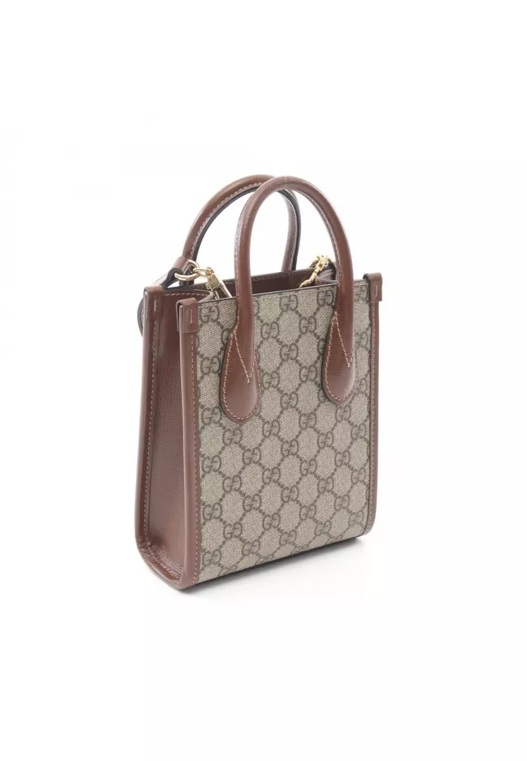【GUCCI】INTERLOCKING G MINI TOTE BAG Gucci Mini Tote Bag with Interlocking G Beige/Ebony in
