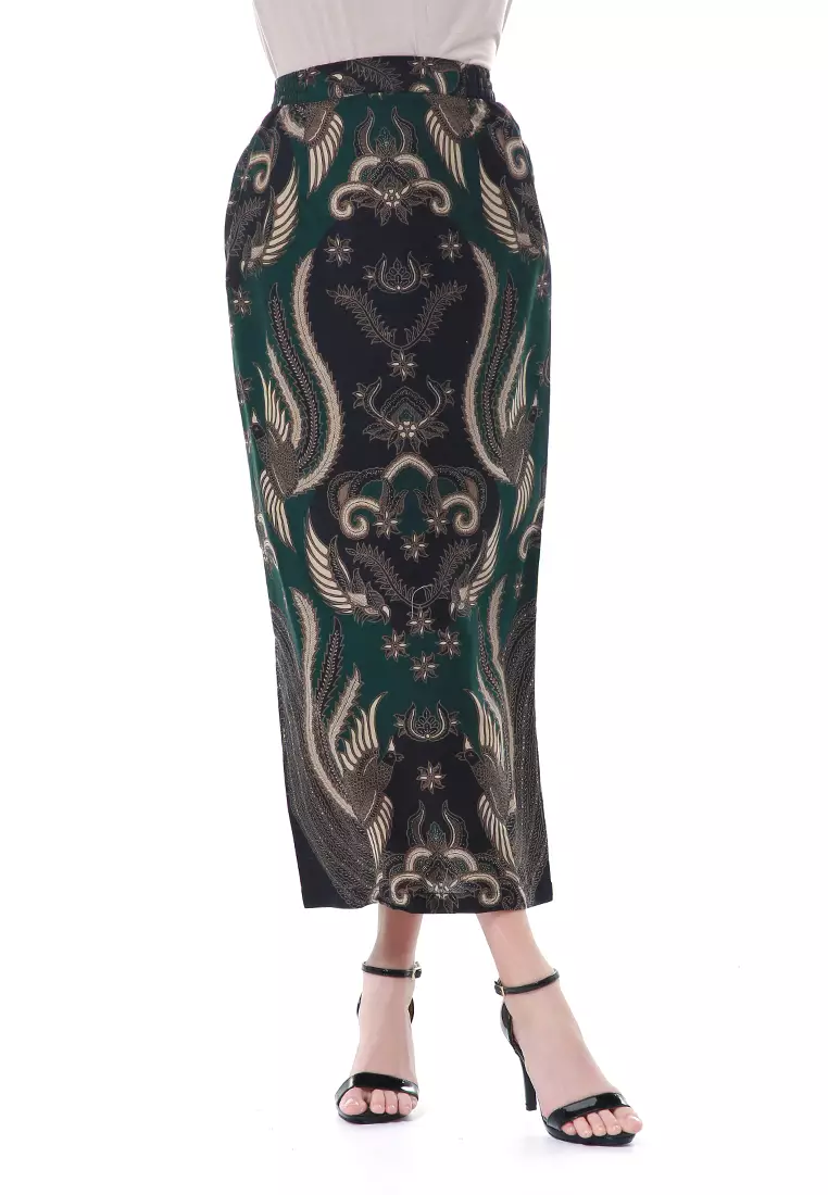 Zunaira Bawahan Wanita Long Rok Motif Batik High Quality - Army Green