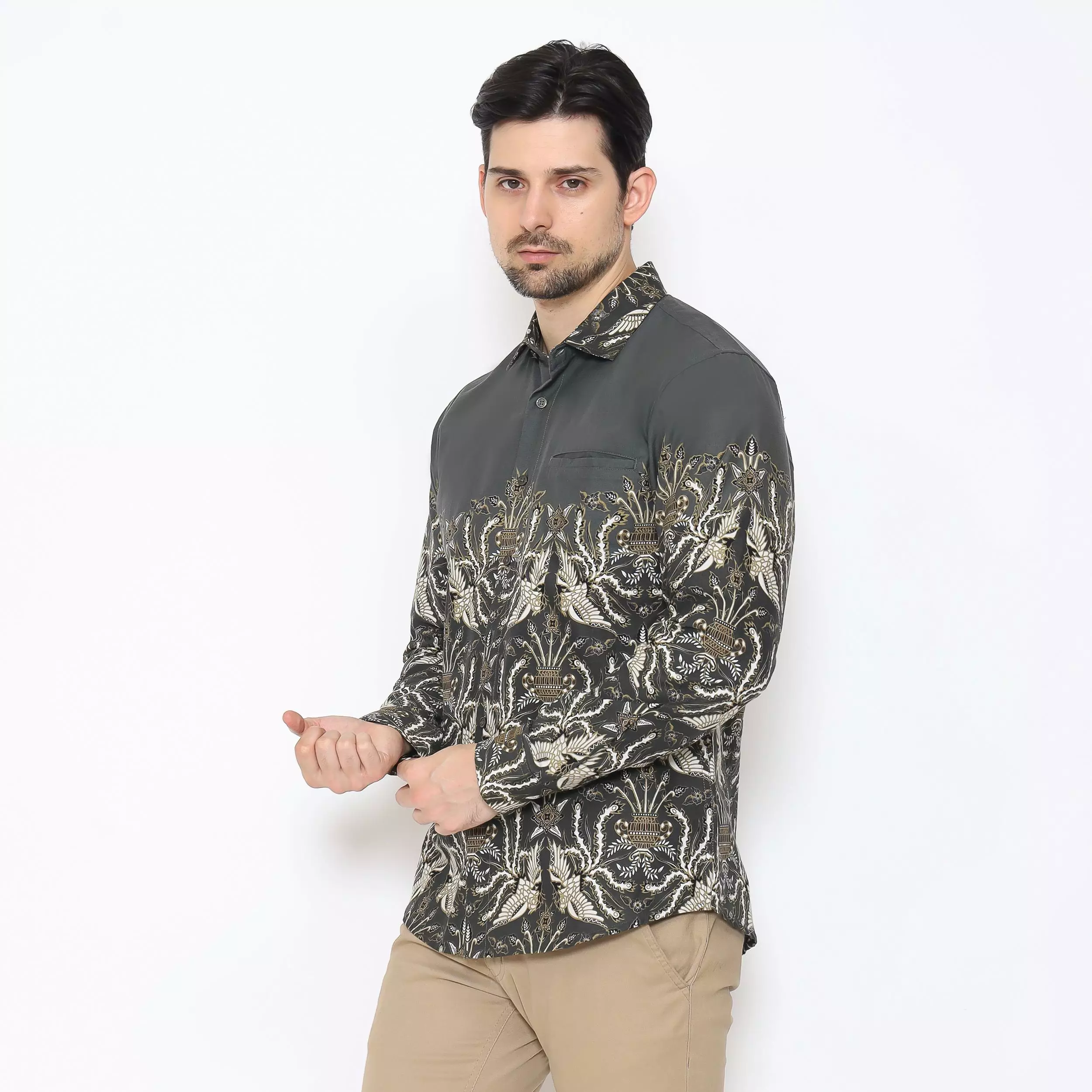 AMK Kemeja Batik Pria Lengan Panjang SHB Radho Ls Olive