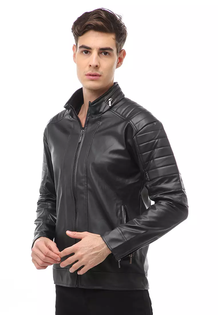 Halbert Outerwear Jaket Kulit Pria Waterproof & Windproof Material Leather ORIGINAL - Black