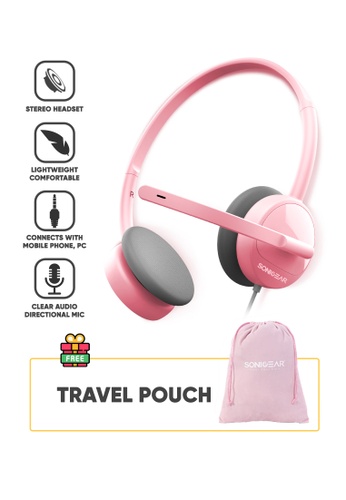 Sonicgear pink SonicGear Xenon 1 Pink Stereo Wired Headphone with Microphone - 3.5mm Connection - Free Pouch FC65AESC6454E3GS_1