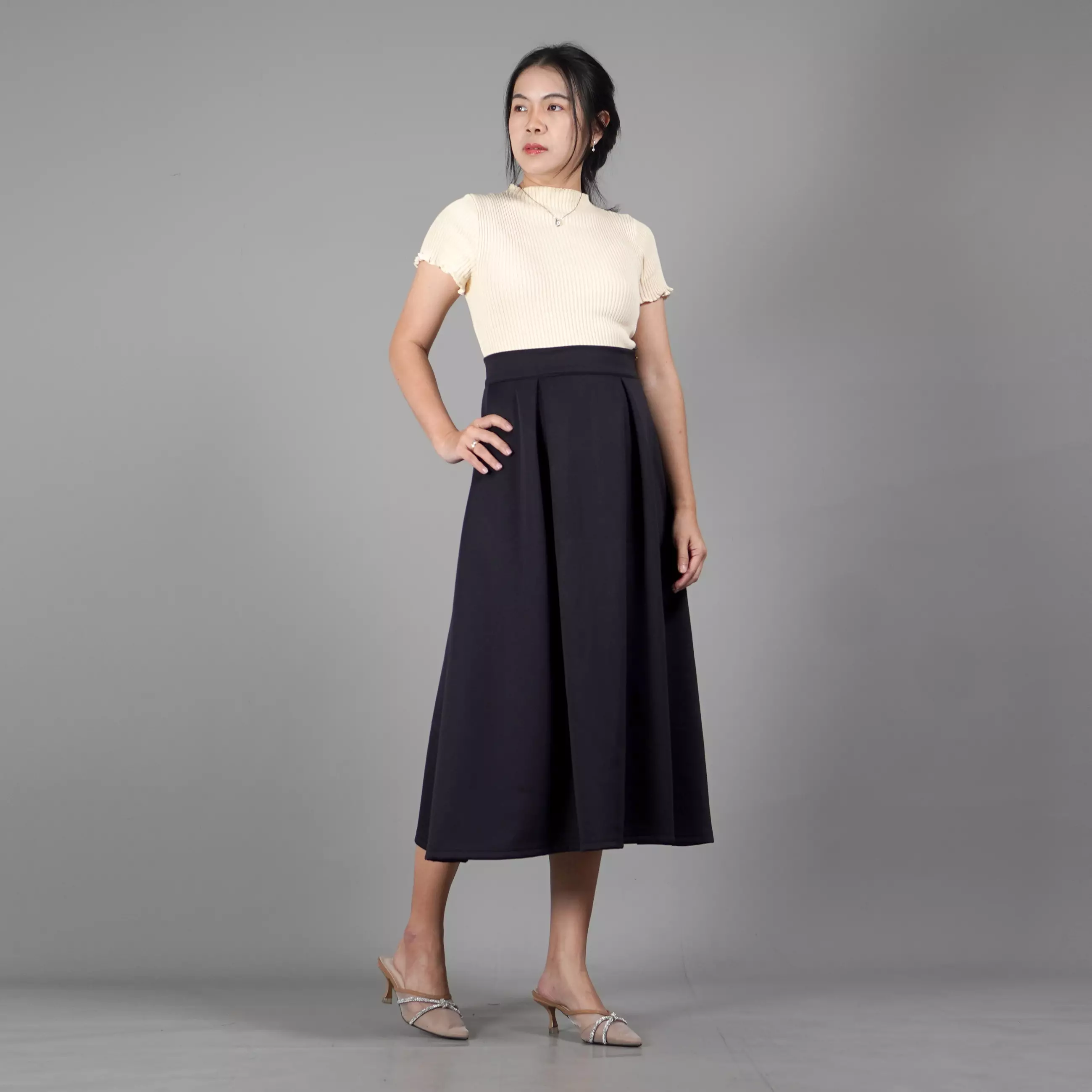  REBECA Rok Hitam Panjang Polos Rok A Line Korean Style Skirt - HITAM