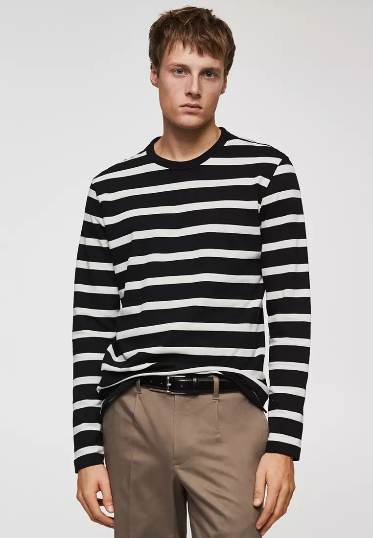 Striped Long Sleeve Shirt Black and White Adult (Small) 