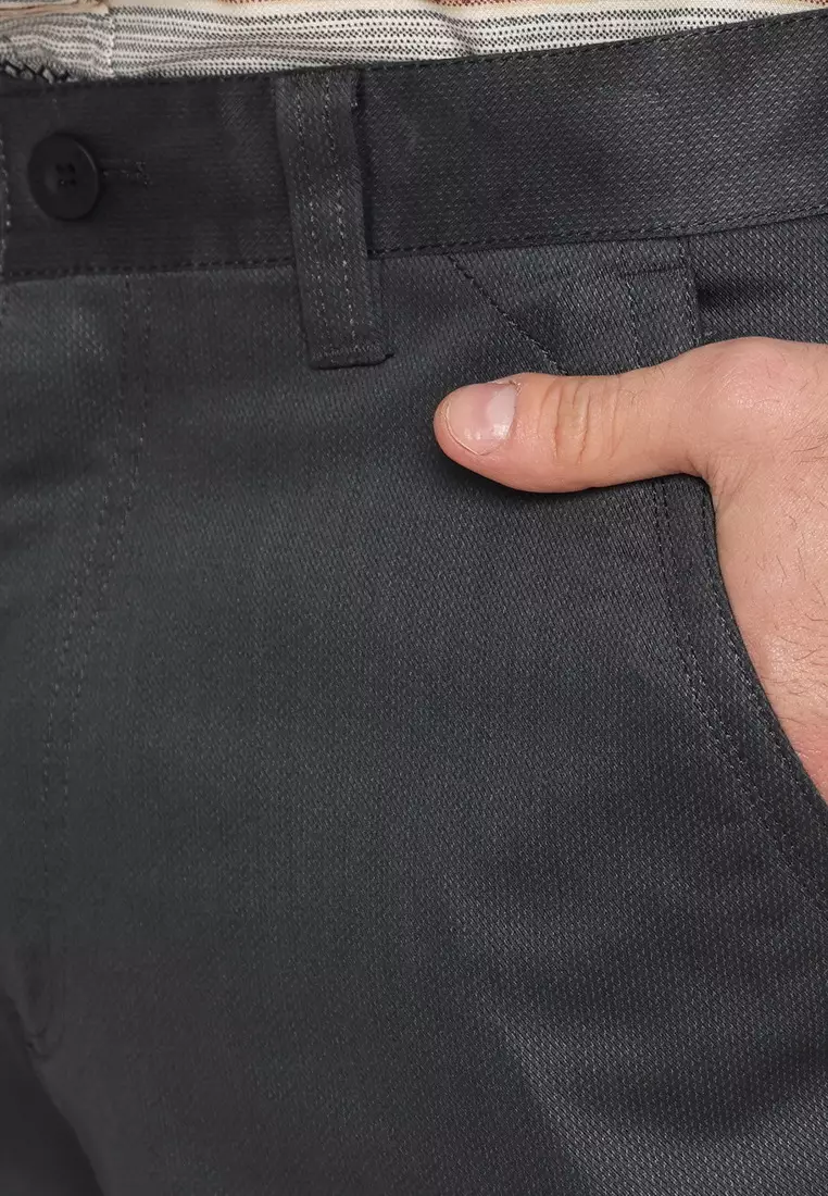 POLICE Celana Panjang Semi Formal Corak Katun Abu Tua Pria