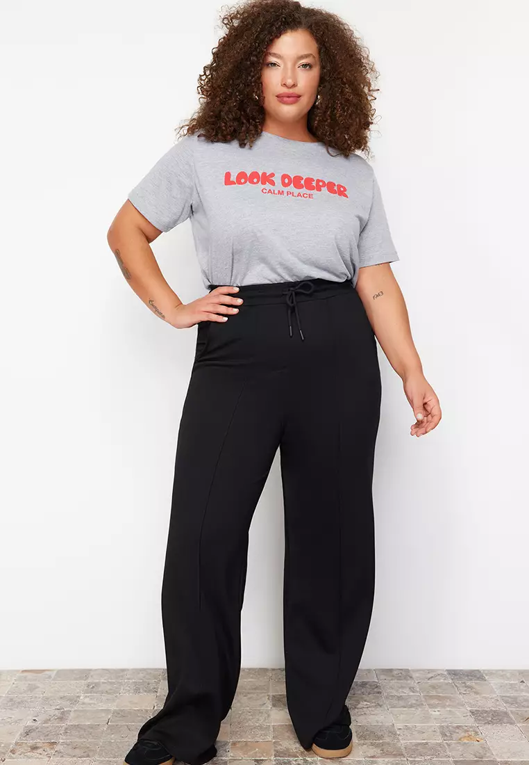 Black Ribbed Detailed Knitted Trousers Tbbss24Ay00004