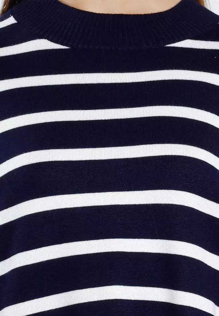 Forest Ladies Striped Knit Top Women Long Sleeve Knitted Sweater | Baju Perempuan Lengan Panjang - 822446-33Navy