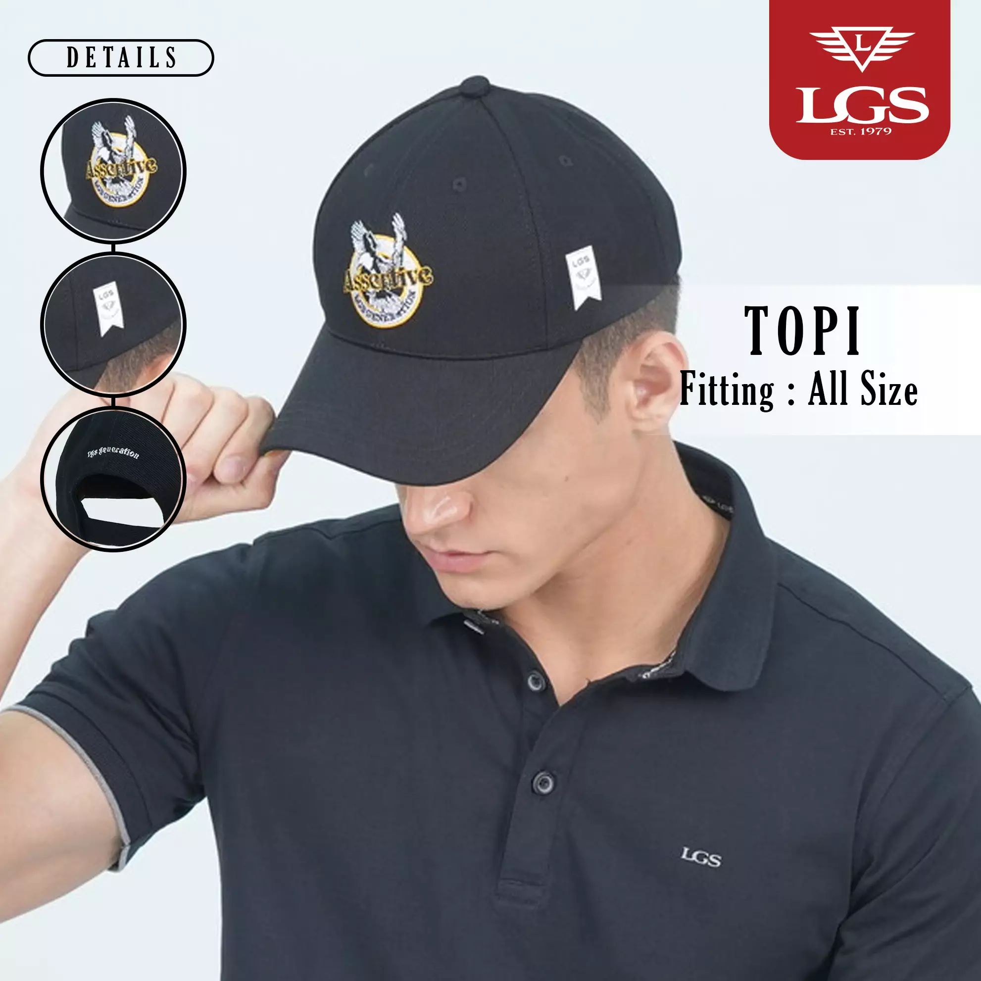 LGS - Topi Casual Pria - Motif Bordir - Hitam - JCA.443.343.333.C