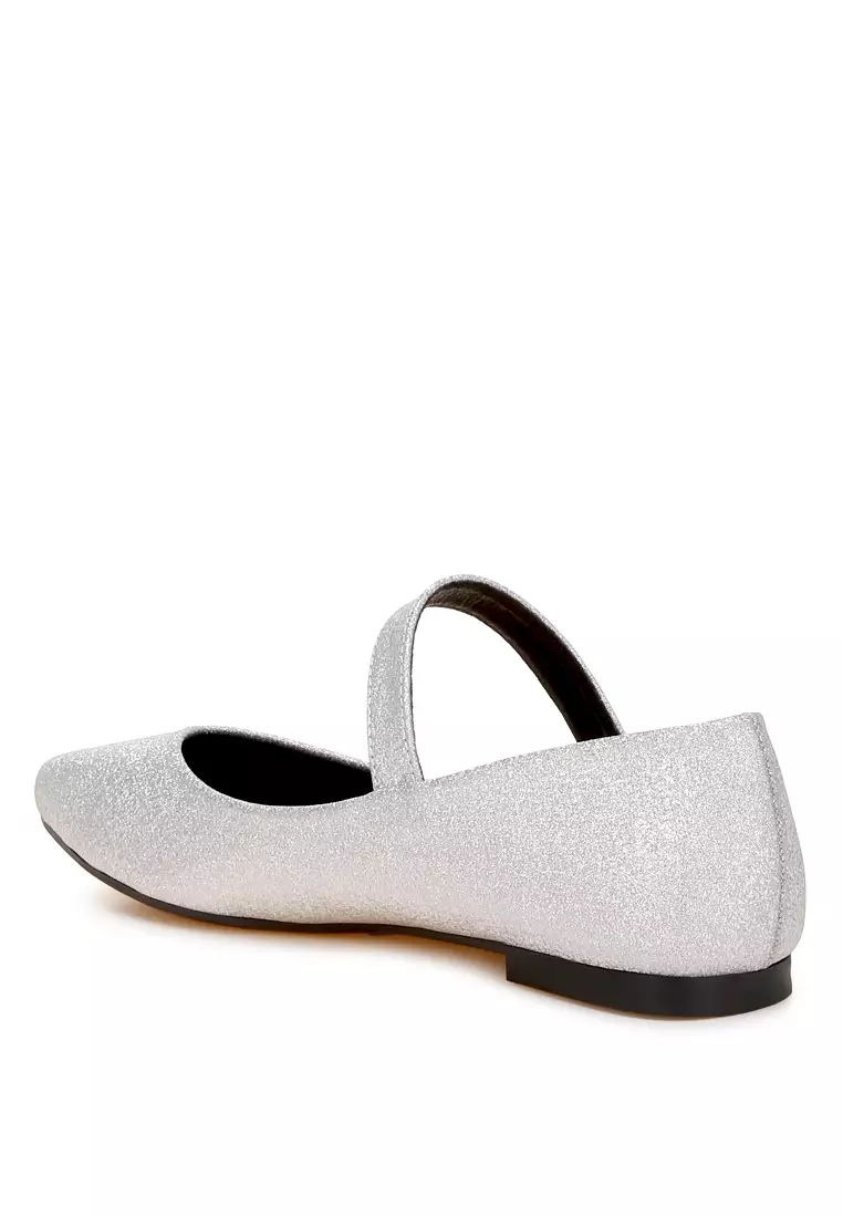 銀色閃片針扣芭蕾舞平底鞋