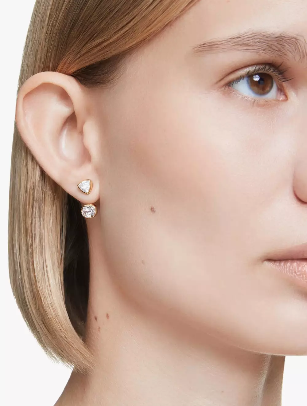 Imber earring jackets, Asymmetrical design, Mixed cuts, White, Gold-tone plate - WHITE