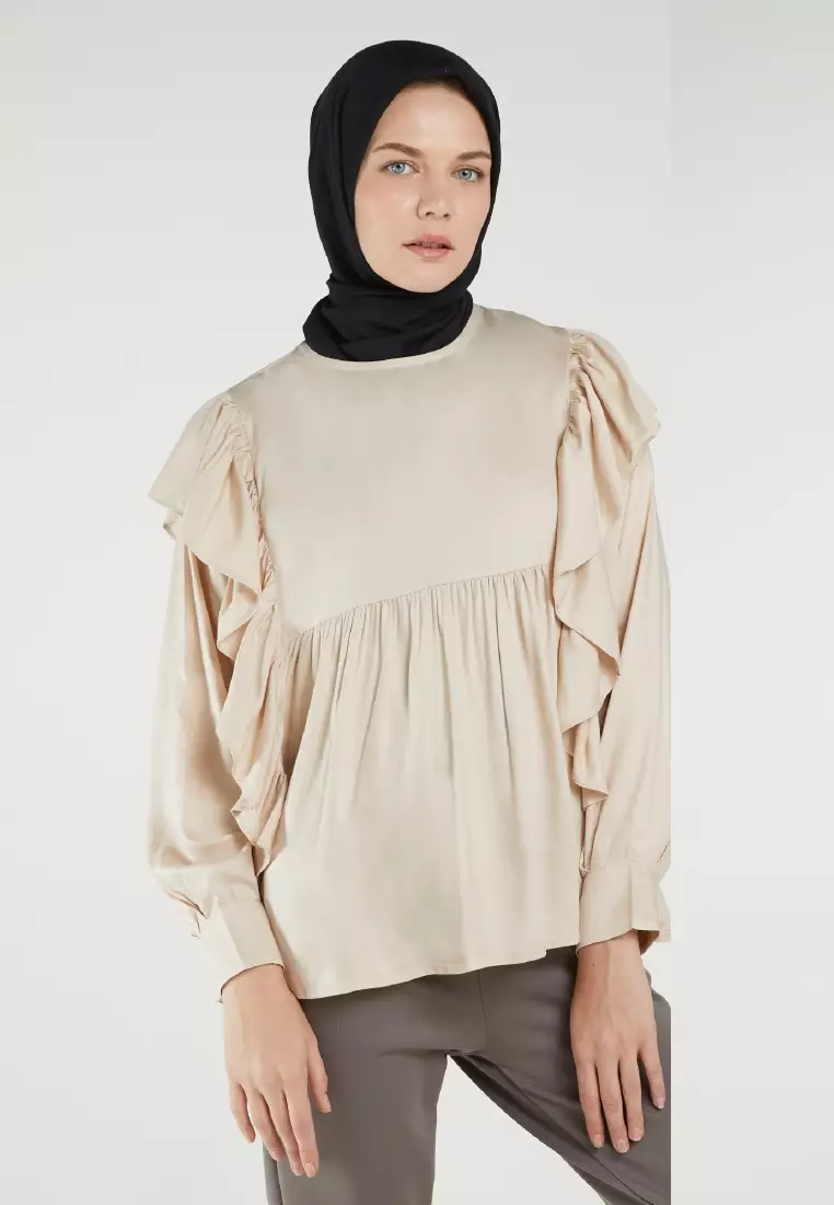 Mayonette Novalee Top - Baju Atasan Wanita Terbaru Blouse Korean Style - Nude