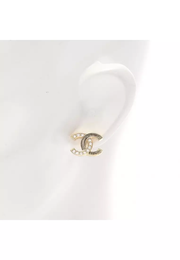 Pre-Loved Chanel coco mark earrings GP Rhinestone gold clear L25K