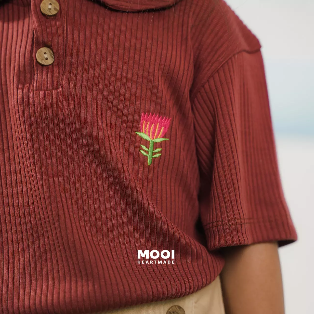 Mooi Atasan Anak Perempuan Laura Rib Top - Berry Red