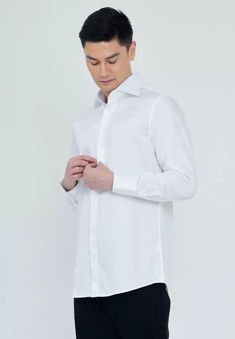 White Satin Slim Fit Dress Shirt