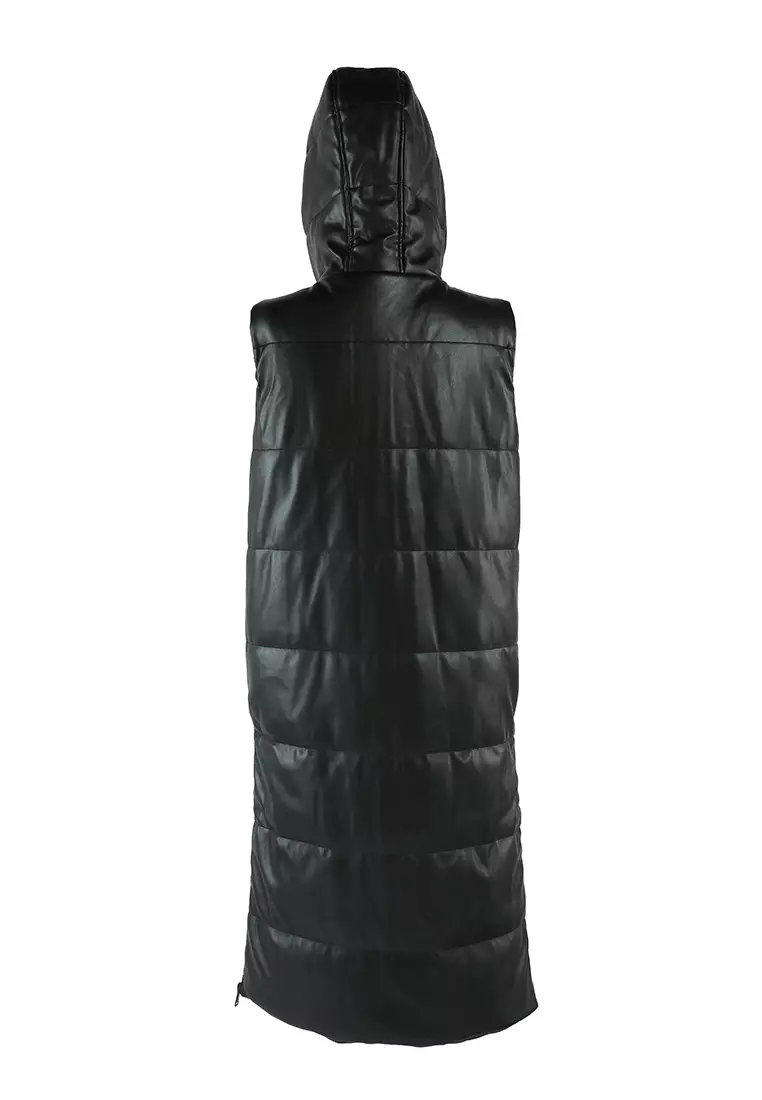 Jaket Oversized Quilted Puffer Tanpa Lengan Warna Hitam