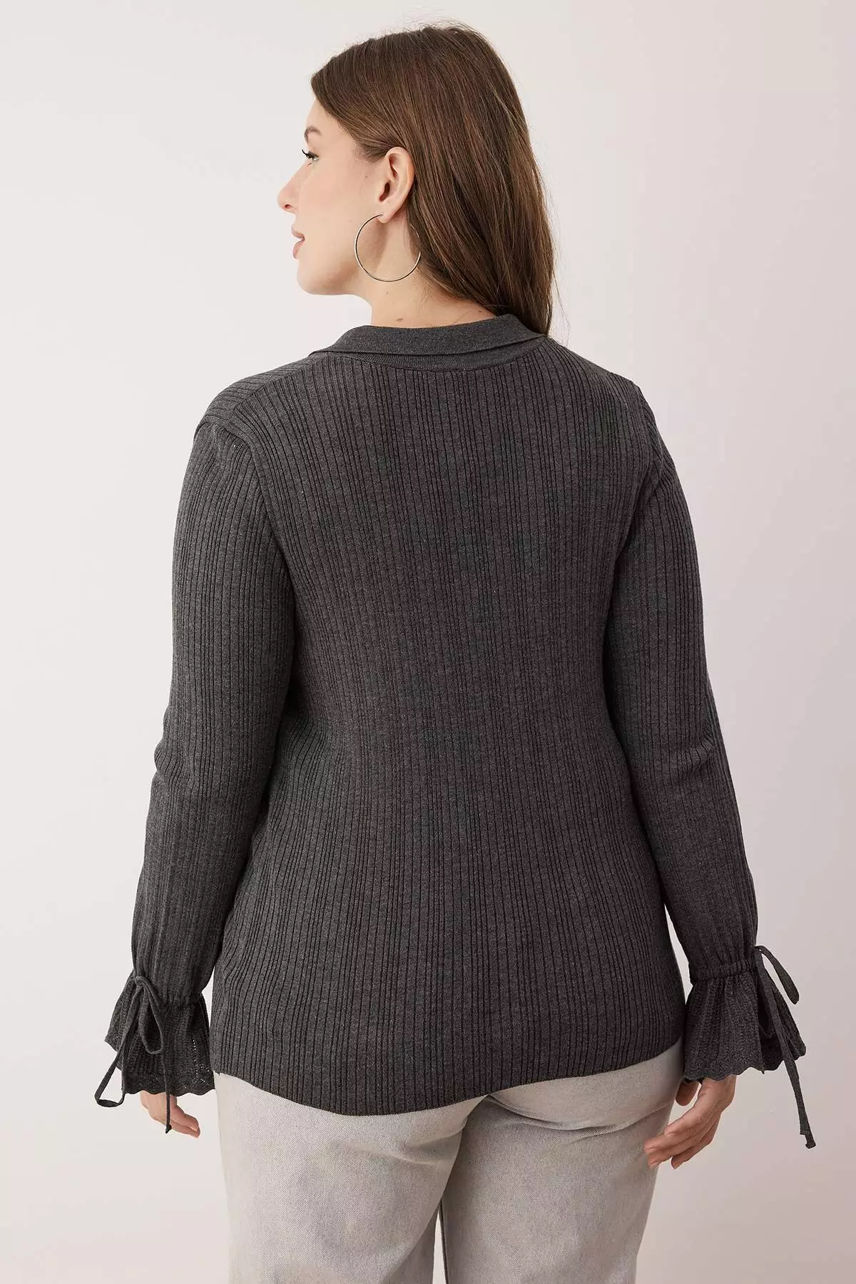 Anthracite Mercerized Look Ribbed Polo Neck Knitwear Cardigan Tbbaw26Av00032
