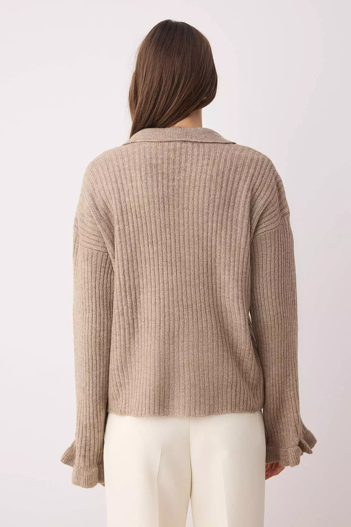 Mink Soft Textured Sleeve Flounce Knitwear Sweater