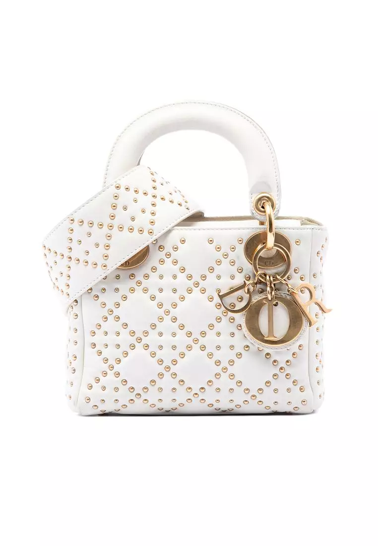 Pre-Loved Dior Mini Lambskin Cannage Studded Supple Lady Dior