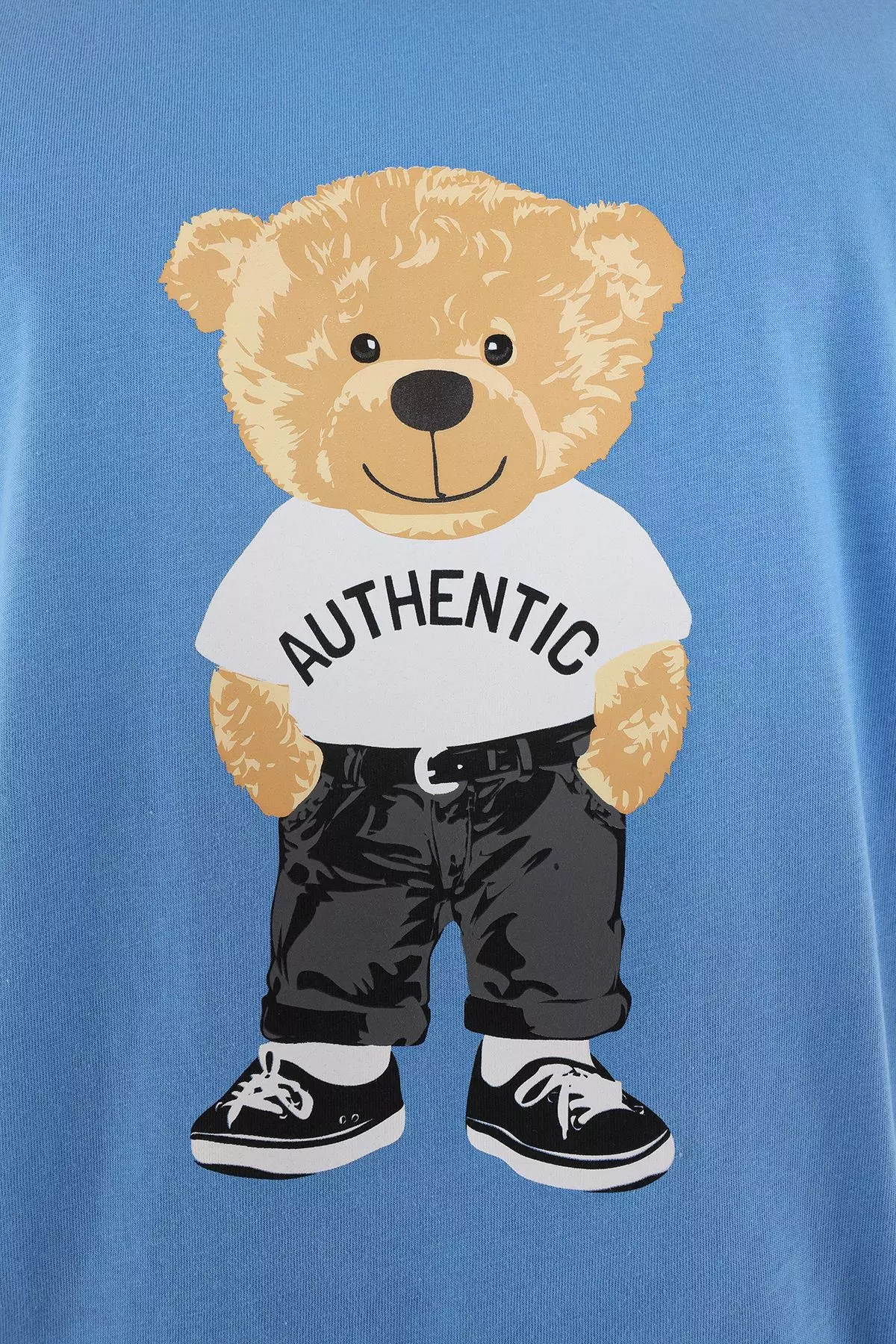 Blue Unisex Oversize/Wide Cut Teddy Bear Printed 100% Cotton T-Shirt TMNSS25TS00158