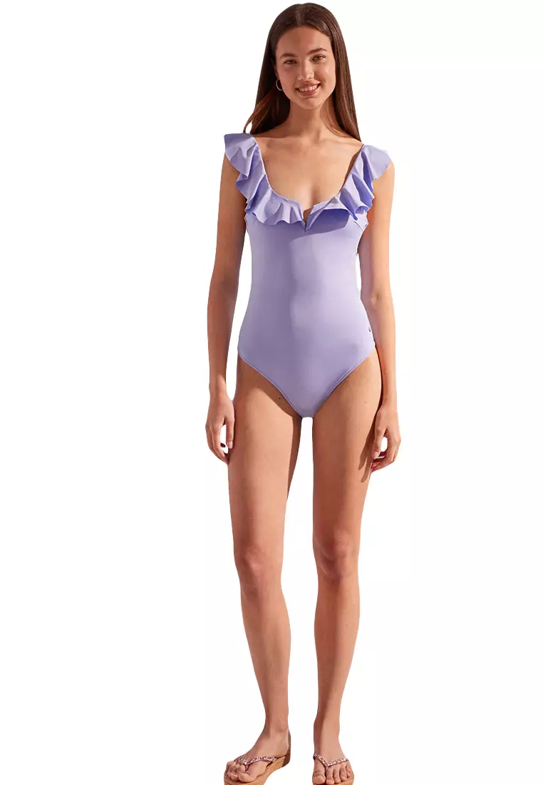 Buy women'secret Purple Shaping Swimsuit With Ruffles 2024 Online