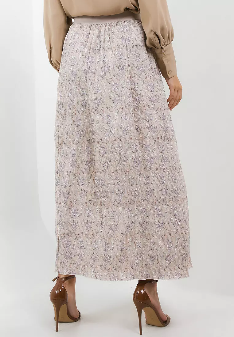 Printed Pleats Maxi Skirt