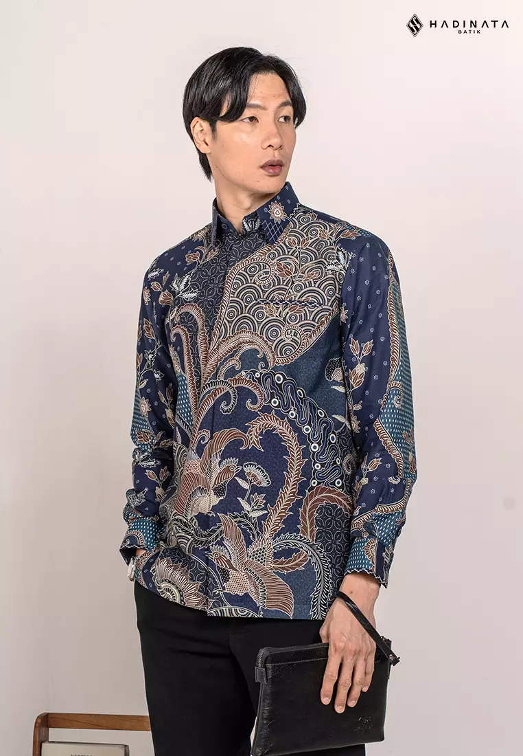 Hadinata Embroidery Batik Kemeja Panjang Omkara Navy