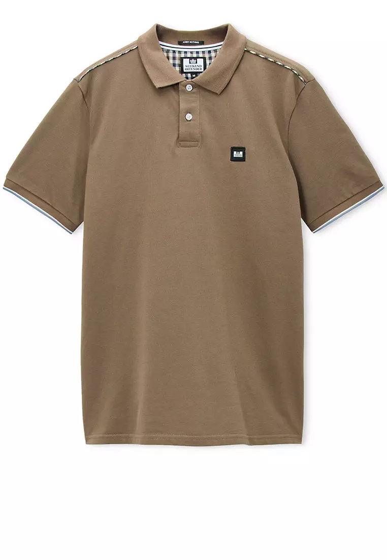 MENS TOBACCO SAKAI POLO WITH MID HOUSE CHECK PIPING