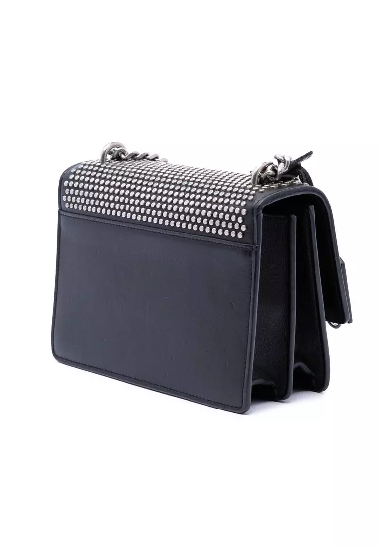 Pre-Loved Saint Laurent Small Studded Calfskin Monogram Sunset Crossbody