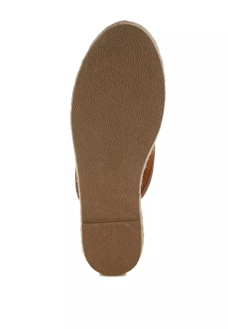 Horsebit Detail Espadrilles Mules In Brown