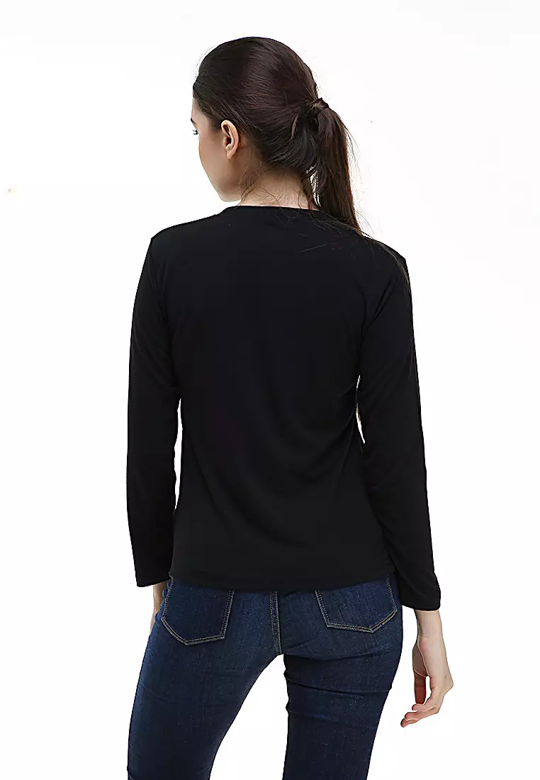 Seth Tshirt Long Sleeve Motif Polos Design Simple Atasan Wanita - Hitam