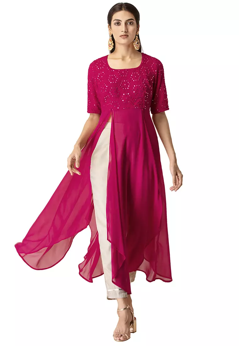 Buy Indya Hot Pink Mirror Work High Slit Kurta 2024 Online ZALORA
