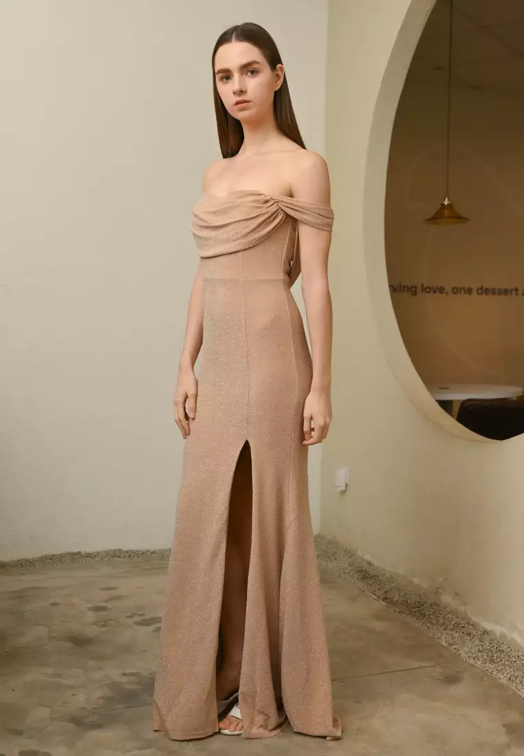 一字肩晚宴连衣裙