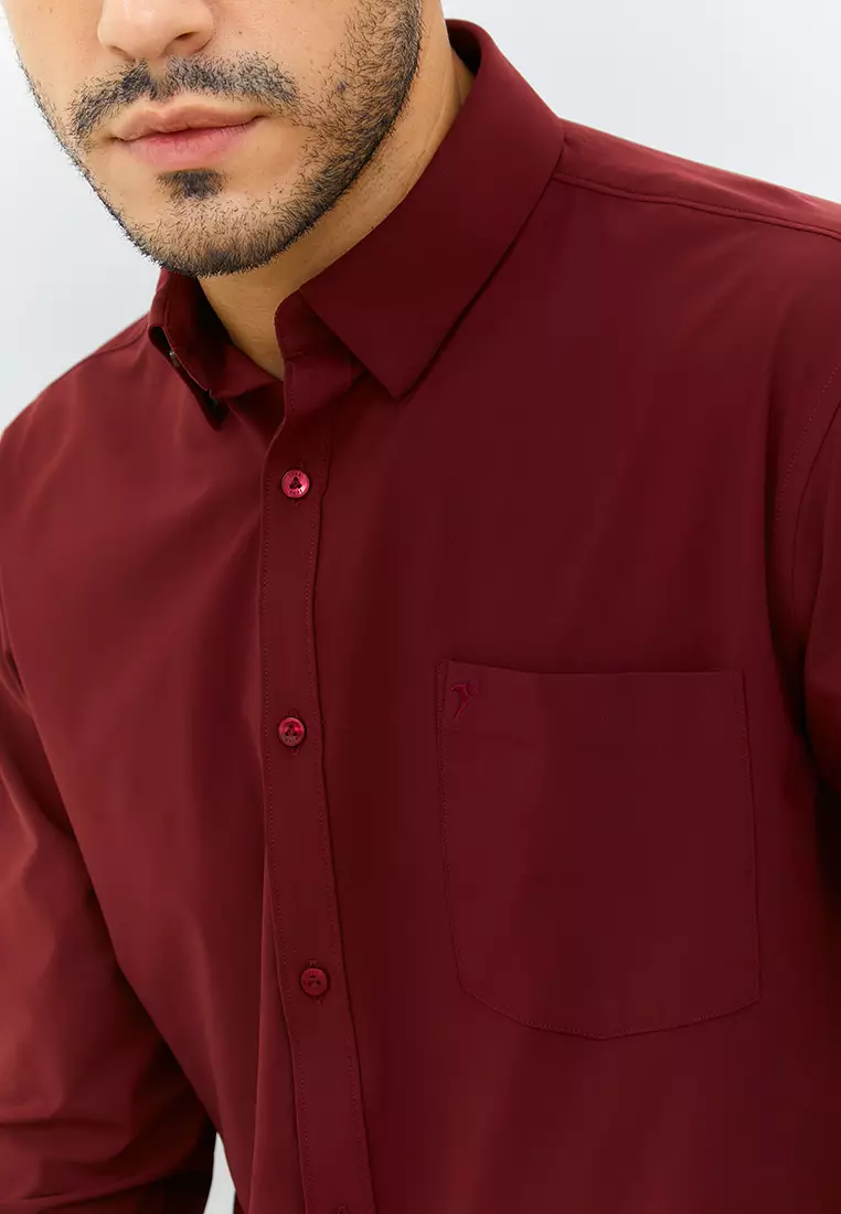 Jobb Steelco Kemeja Pria Lengan Panjang Regular Fit Maroon Colour Maroon