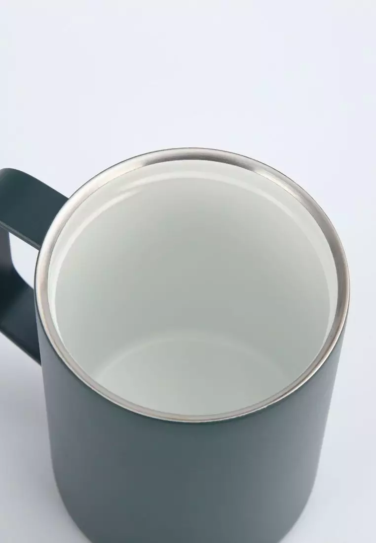 Crossing Neo Insulated S/S Leakproof Ceramic Mug W Handle And Lid 400ml - Squash (Dark Green)