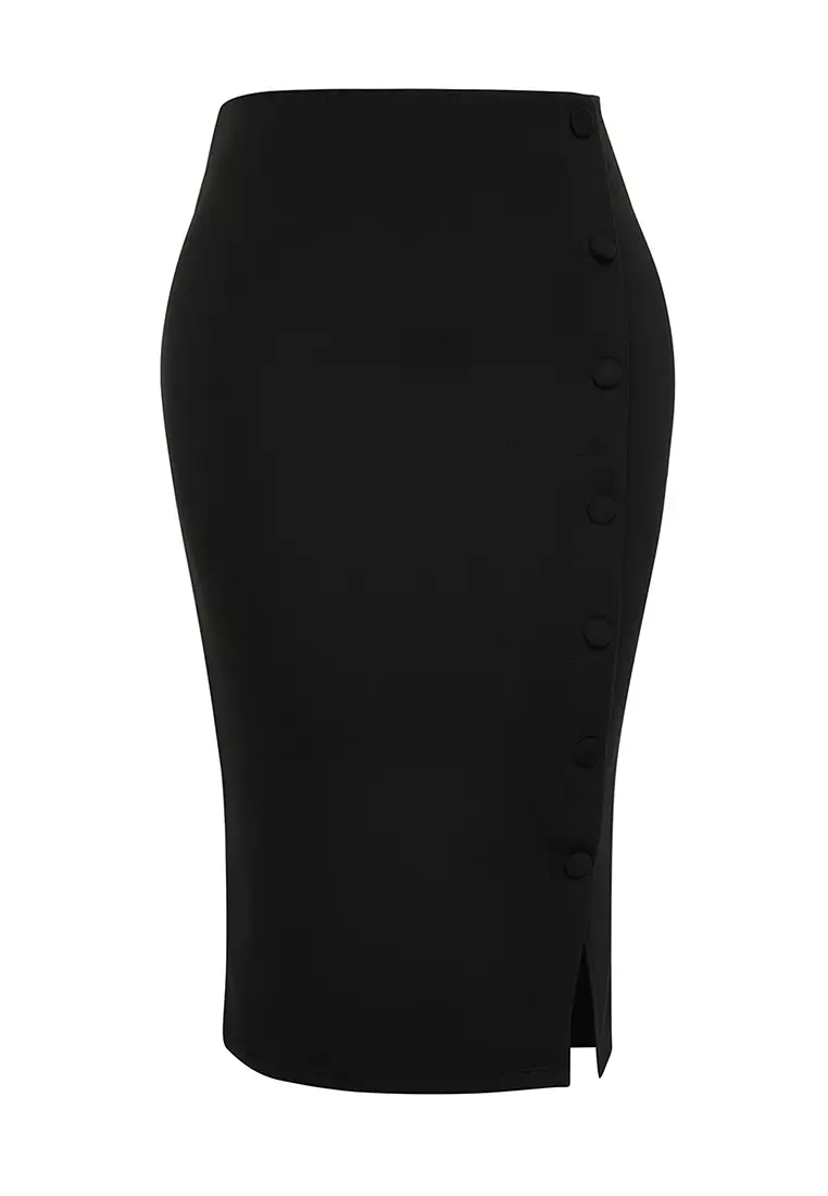 Plus Size Button Midi Skirt