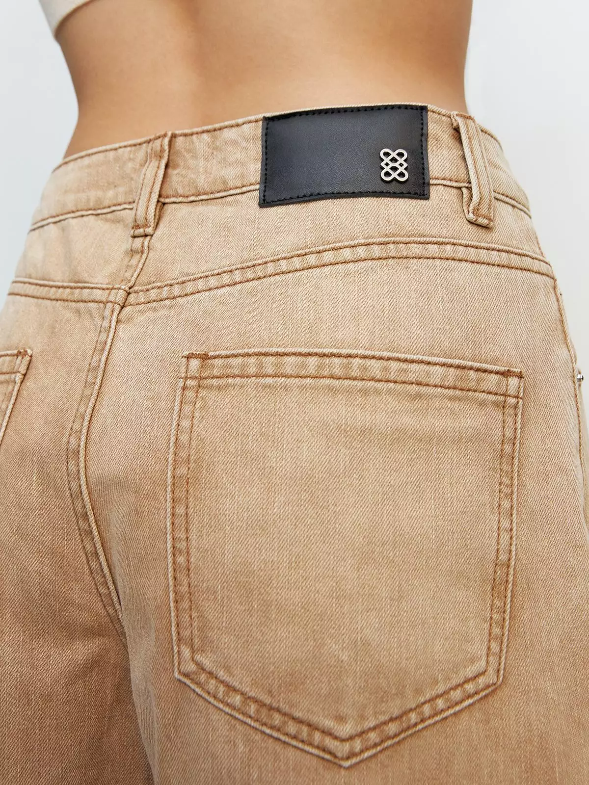 Pomelo - Celana Wanita - Gradient High Waist Straight Jeans - Brown