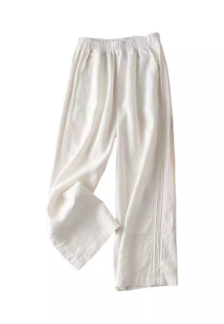 White cotton wide leg pants shop
