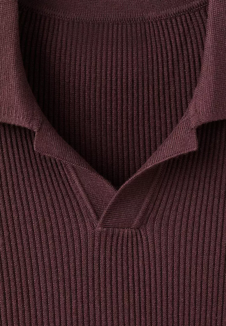 Cotton-Blend Ribbed Polo Sweater