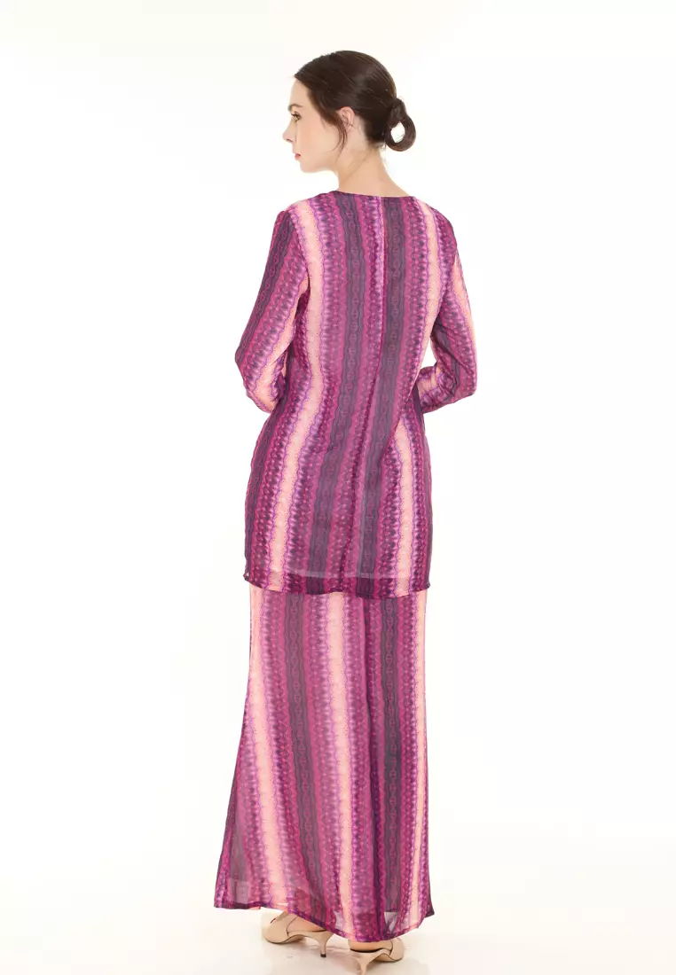 Rina Printed Kurung in Purple Stripe