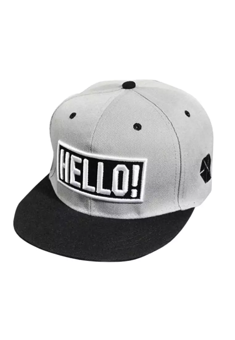 Topi Snapback Hat Hip-Hop Casual Bordir Hello! ORIGINAL - Black Gray
