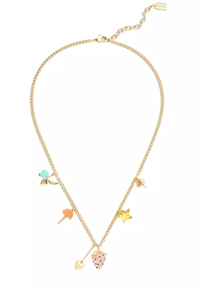Observed By Us Strawberry Heart Charm Necklace in Gold/ Multi CV263
