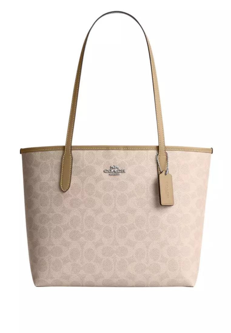 Buy COACH Medium City Tote Bag In Signature Canvas - Sand/Taupe